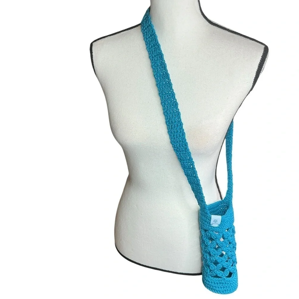 Crochet Crossbody Water Bottle Holder Bag Multicolor Handcrafted Cotton Handmade